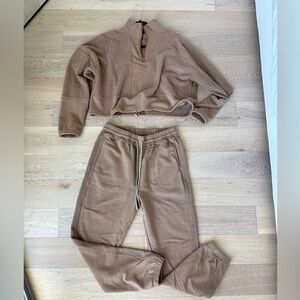 Taupe jogger crop quarter zip set